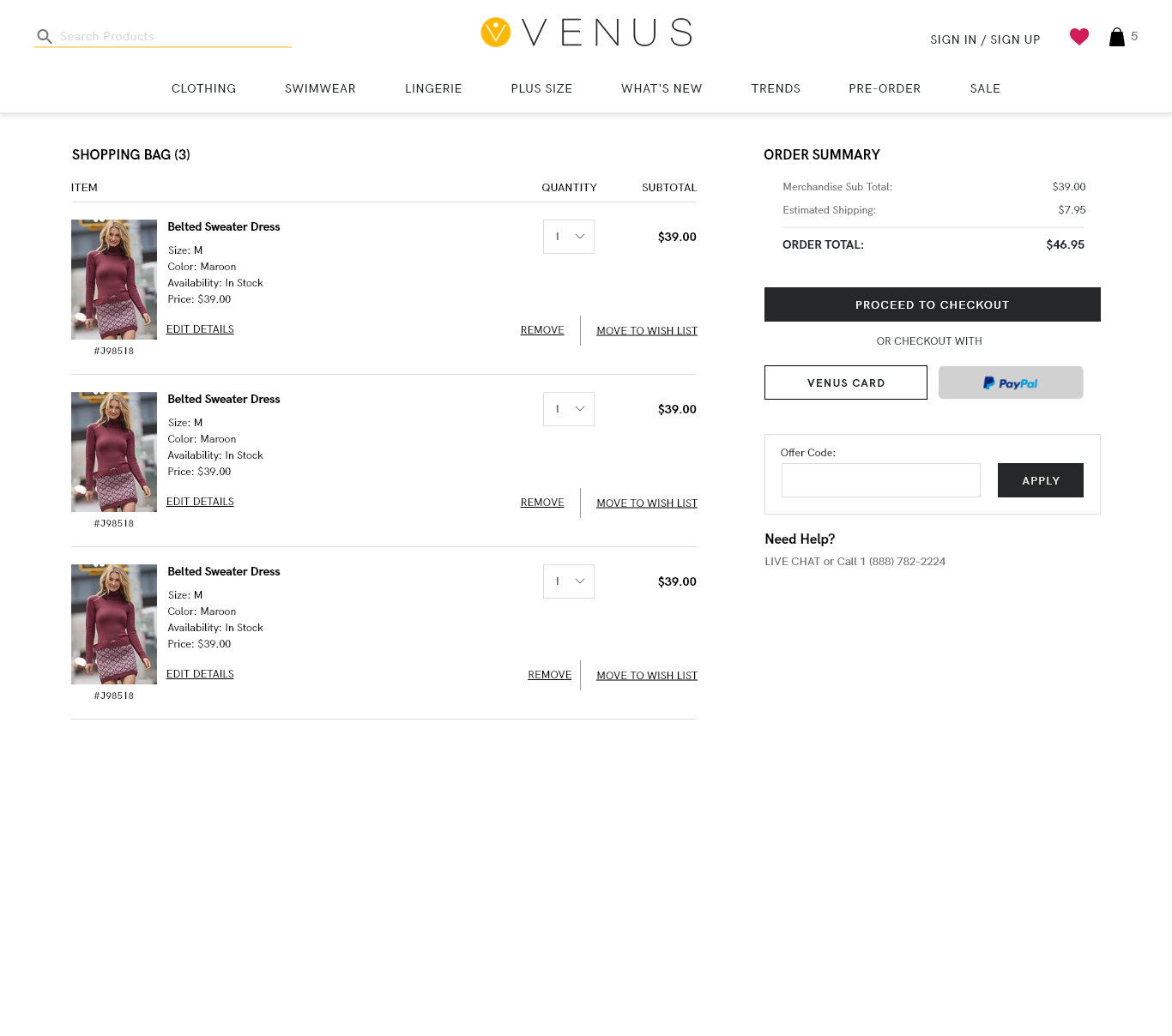 VENUS Fashion Checkout Overhaul